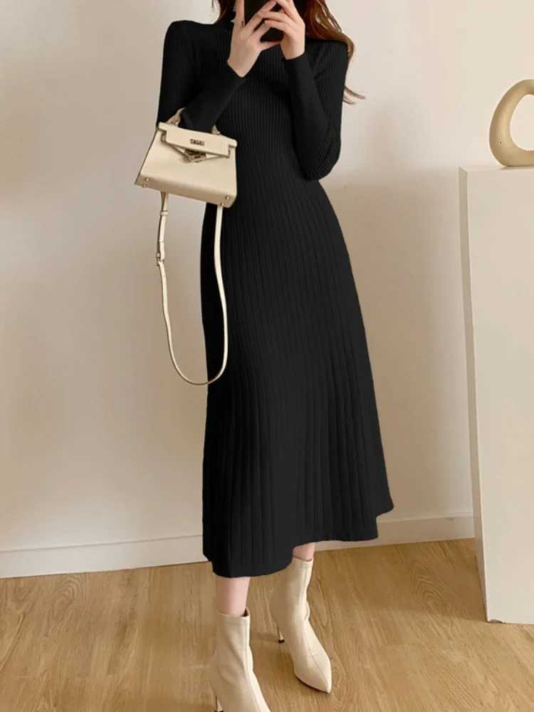 Lounge Women's Sleep Autumn Winter 2024 Slim Long Sleeve Party Midi Dress for Women Knitted Half High Collar Elegant Knitted Sweater Dresses Ladi - view 6