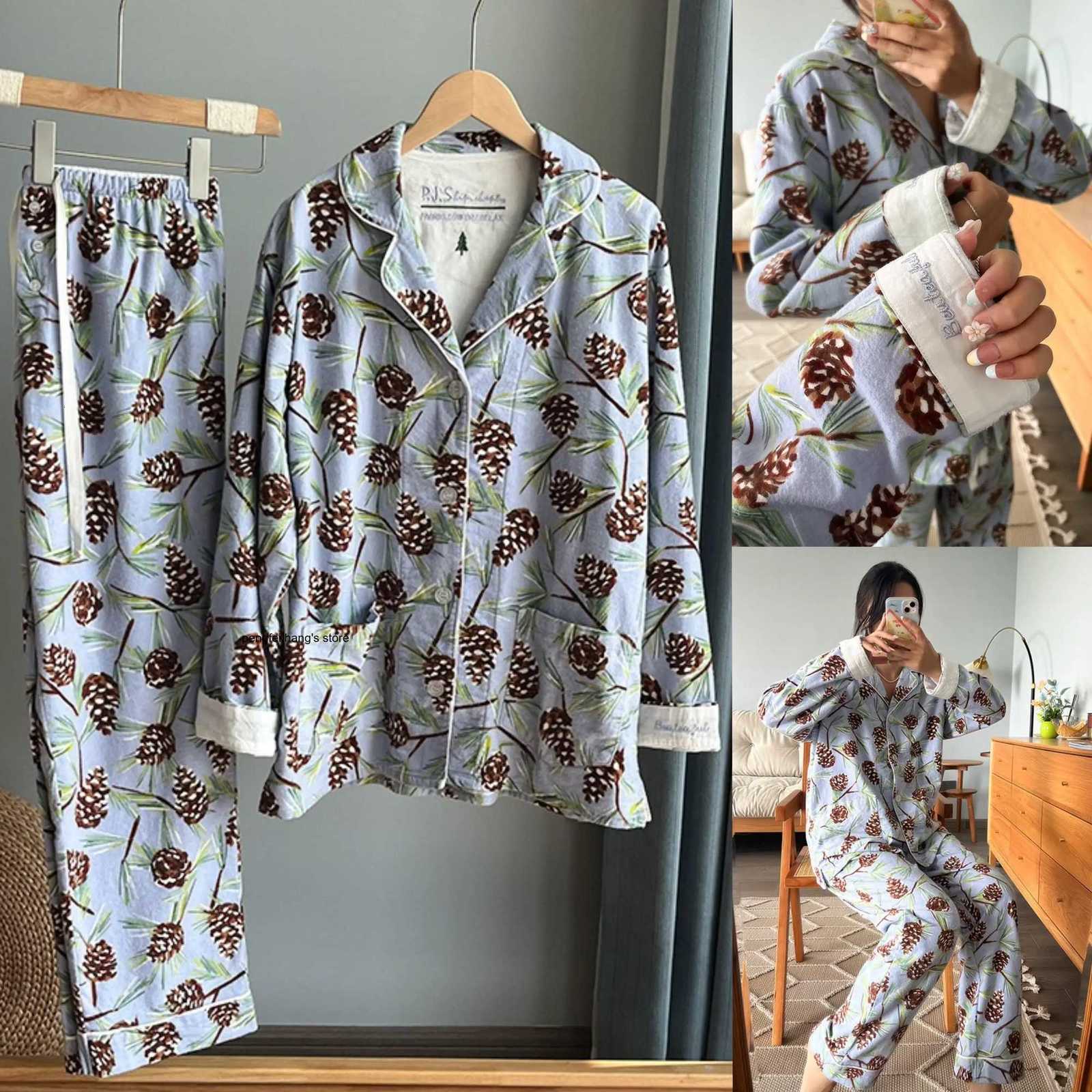 Women's Sleep Lounge Women's 2Pcs Cartoon Print Cotton Pajama Set Long Sleeve Brushed Top Long Pants Spring Autumn Loungewear Homewear H2609 - view 5