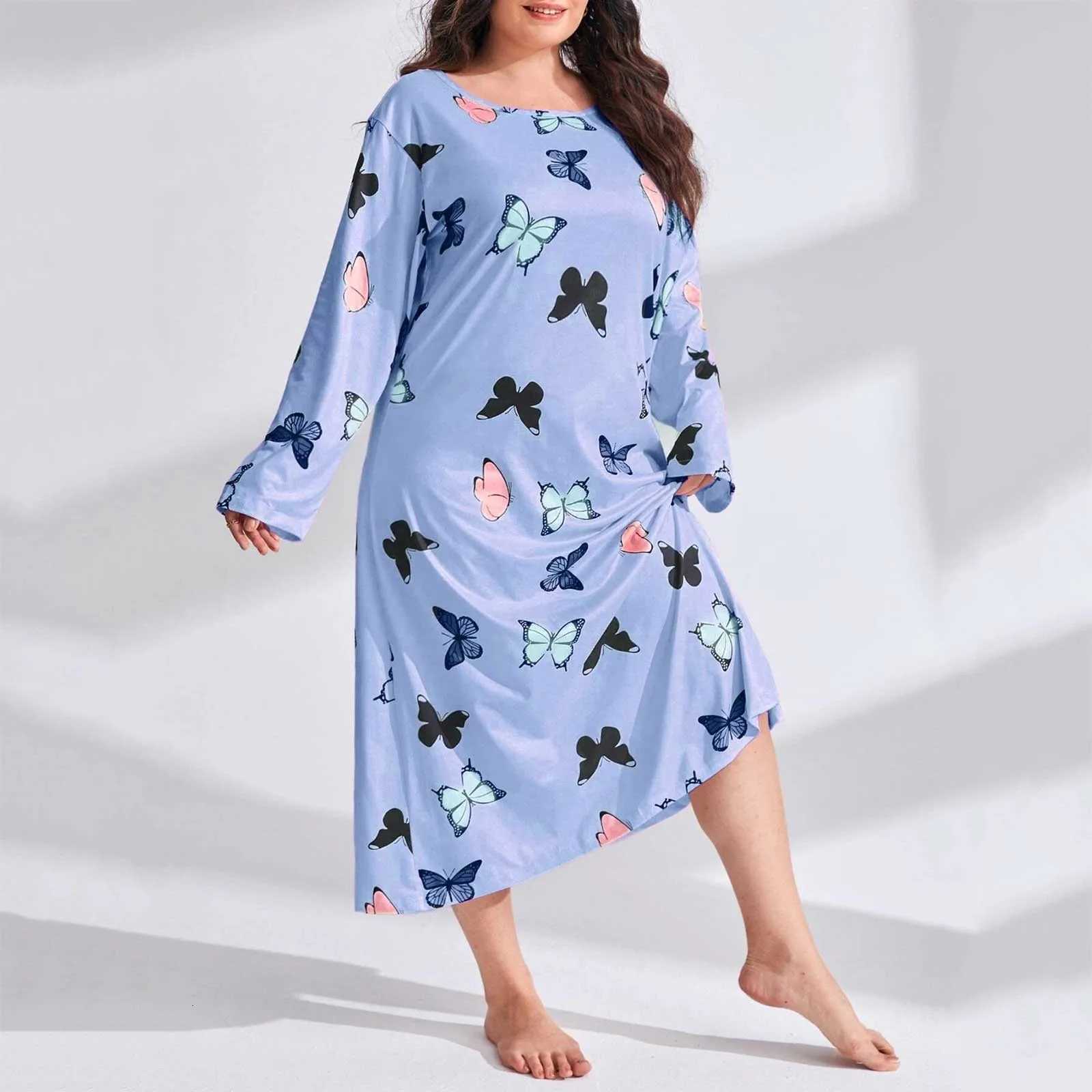 Lounge Women's Sleep Knitted Cotton Women Plus Size Lingere Nightgown Loose Nightdress Long Sleeve Night Gown Cute Cartoon Home Dress Sexy Sleepw - view 4