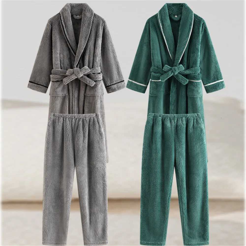 Lounge Women's Sleep Autumn Flannel Long Robe Pants Pajamas Set Winter Thickened Warm Trouser Pijamas Suit Loose Coral Fleece HomewearC260924 - view 5