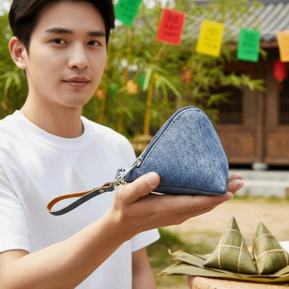 Polyester Denim Zongzi Pendant Pouch Chinese Style Solid Color Triangle Cloth Hanging Bag Antilost Mini Coin Purse Key Chain 260924 - view 4