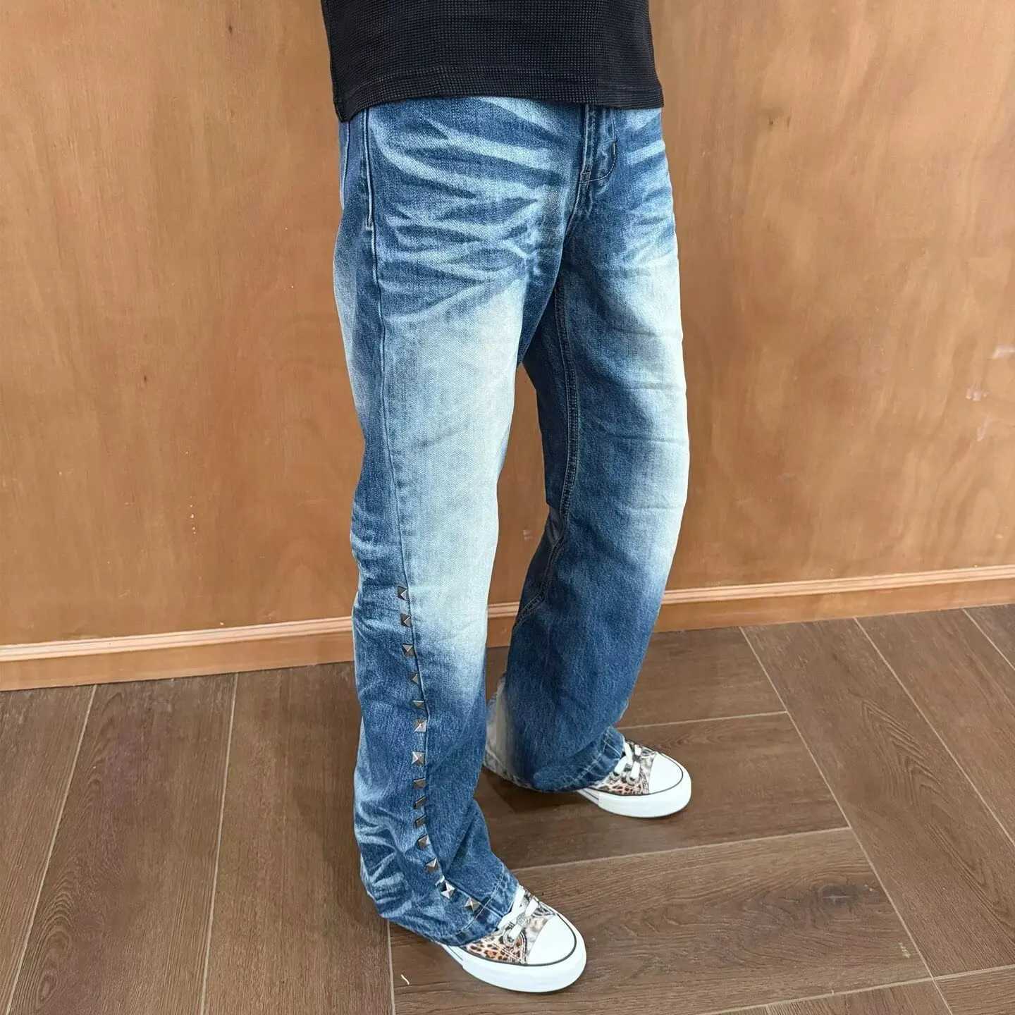 Men's Jeans Y2K Vintage Washed Rivet Denim Jeans For Men 2026 Autumn American Casual Fashion High Street Male Blue Retro Denim Pants H260924 - view 4