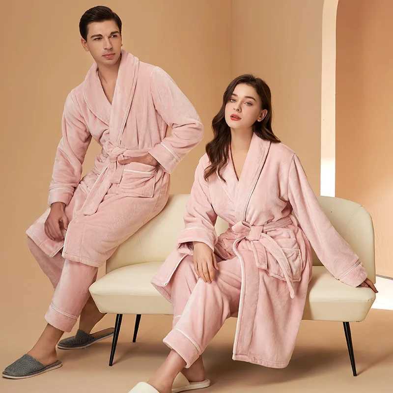 Lounge Women's Sleep Thickened Flannel Pajamas For Men Women Warm Robe With Pants Autumn Winter Coral Fleece Bathrobe Nightwear Home WearC260924 - view 4
