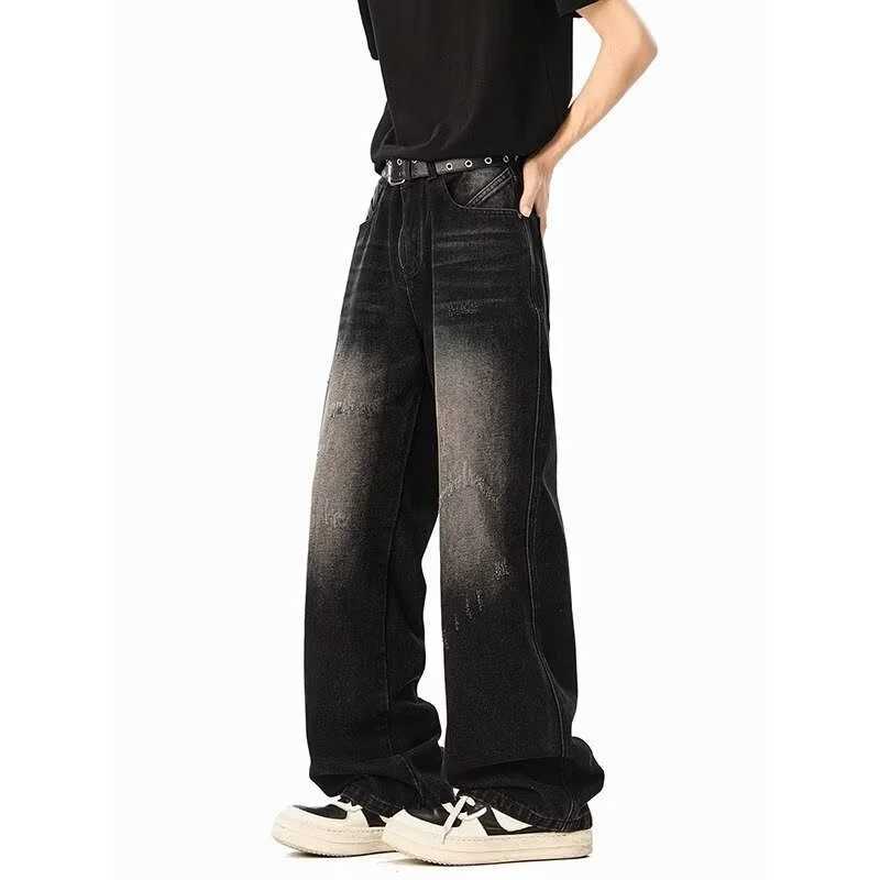 Men's Jeans Spring Washed Distressed Ripped Baggy Jeans For Man Y2K Vintage Streetwear Straight Wide Leg Denim Pants Hip Hop Fashion Jean H260924 - view 7