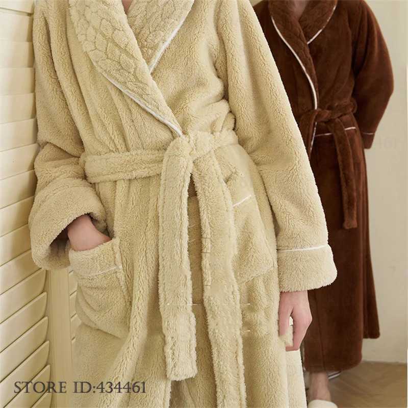 Lounge Women's Sleep Thick Flannel Couple Long Robe Home Dressing Gown Winter New Coral Fleece Bathrobe Sleepwear Comfortable Soft Homewear Linge