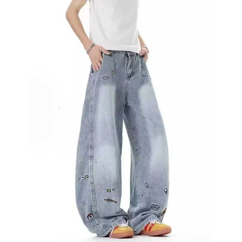 Men's Jeans Spring Cartoon Embroidered Baggy Straight Jeans For Man High Street Fashion Denim Curved Pants Hip Hop Punk Y2K Vintage Jean H260924 - view 5