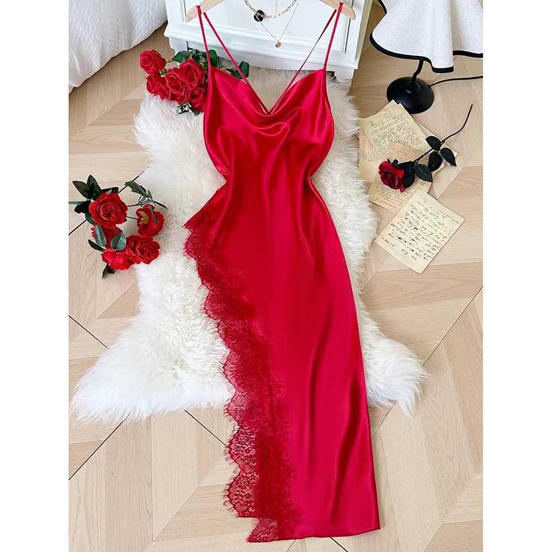 Lounge Women's Sleep Sexy Lace Patchwork Pajamas Comfortable And Casual Long And Comfortable Women's NightgownC260924