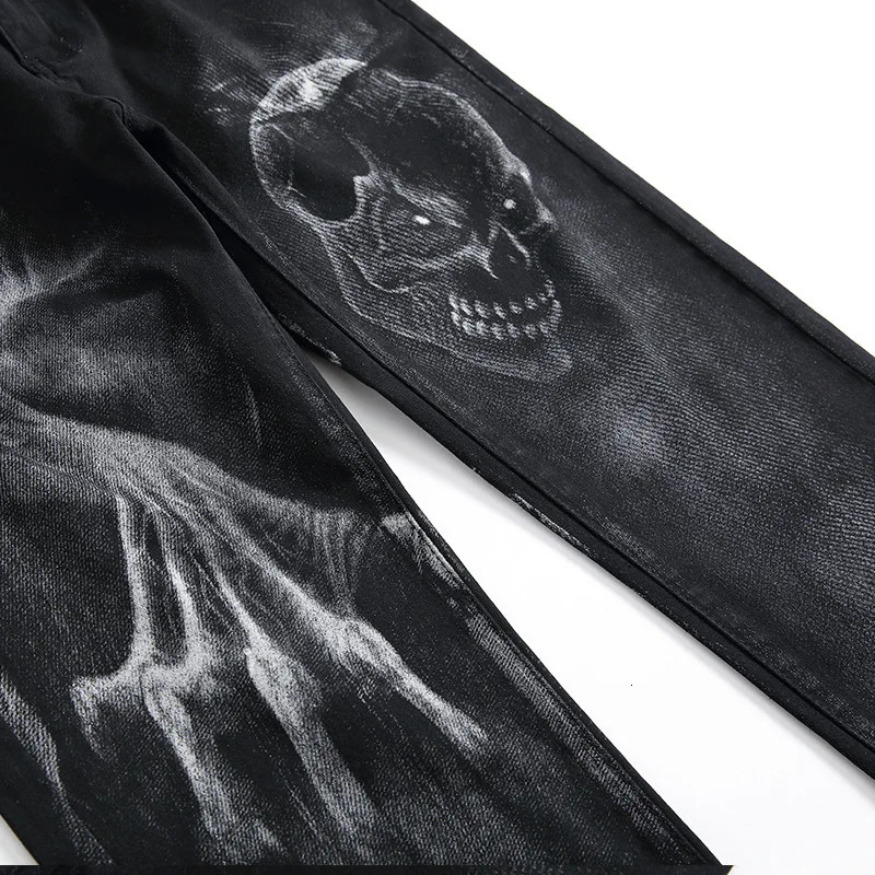 2026 Dark Streetwear Skull Print Punk Stretch Slim Y2K Jeans Pants For Men Clothing Hip Hop Cotton Long Trousers Ropa De Hombre 260923 - view 7