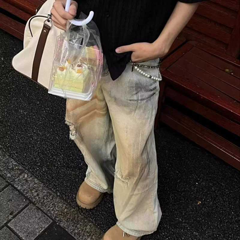 Men's Jeans Spring Men's Vintage Distressed Straight-leg Jeans Hip Hop Fashion Ripped Baggy Denim Pants 2026 New Casual Y2K Streetwear Jean  - view 7