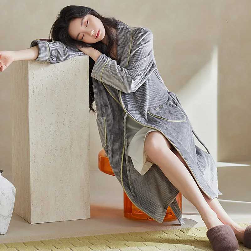 Sleep Lounge Women's Autumn Winter Women Island Velvet Long Bathrobes Sleepshirts Grey Home Dress Sleepwear Warm Comfortable Kimono Indoor Clothe - view 4