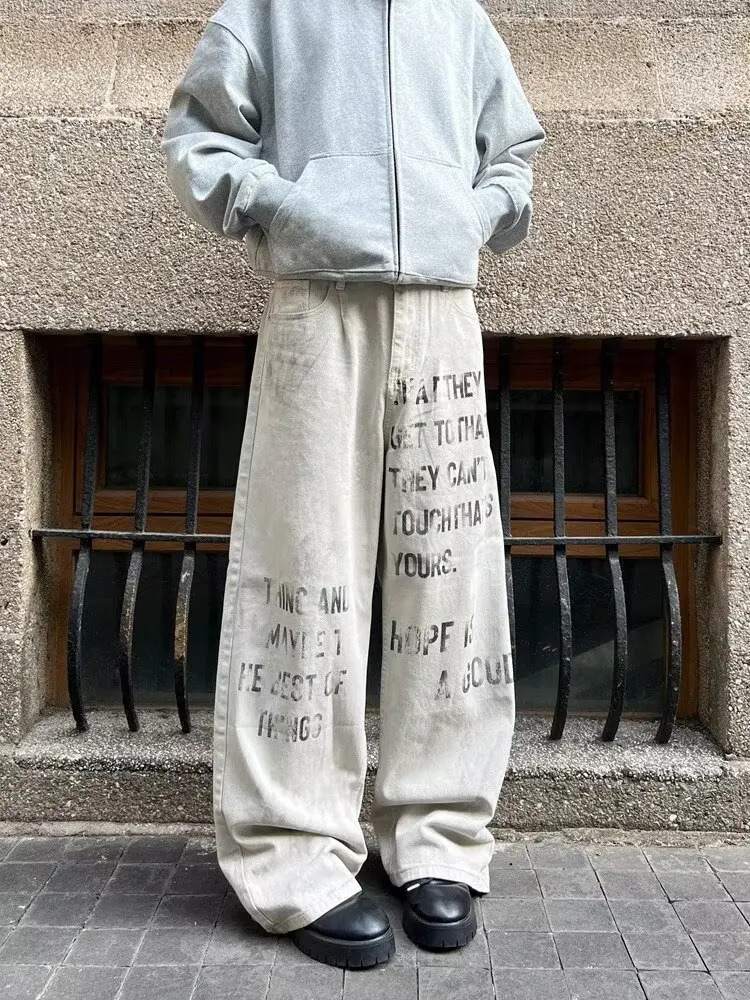 2026 Cyber Y2K Streetwear Letter Printed White Baggy Jeans Pants For Men Clothing Cotton Gothic Long Trousers Pantalones Hombre 260923 - view 4