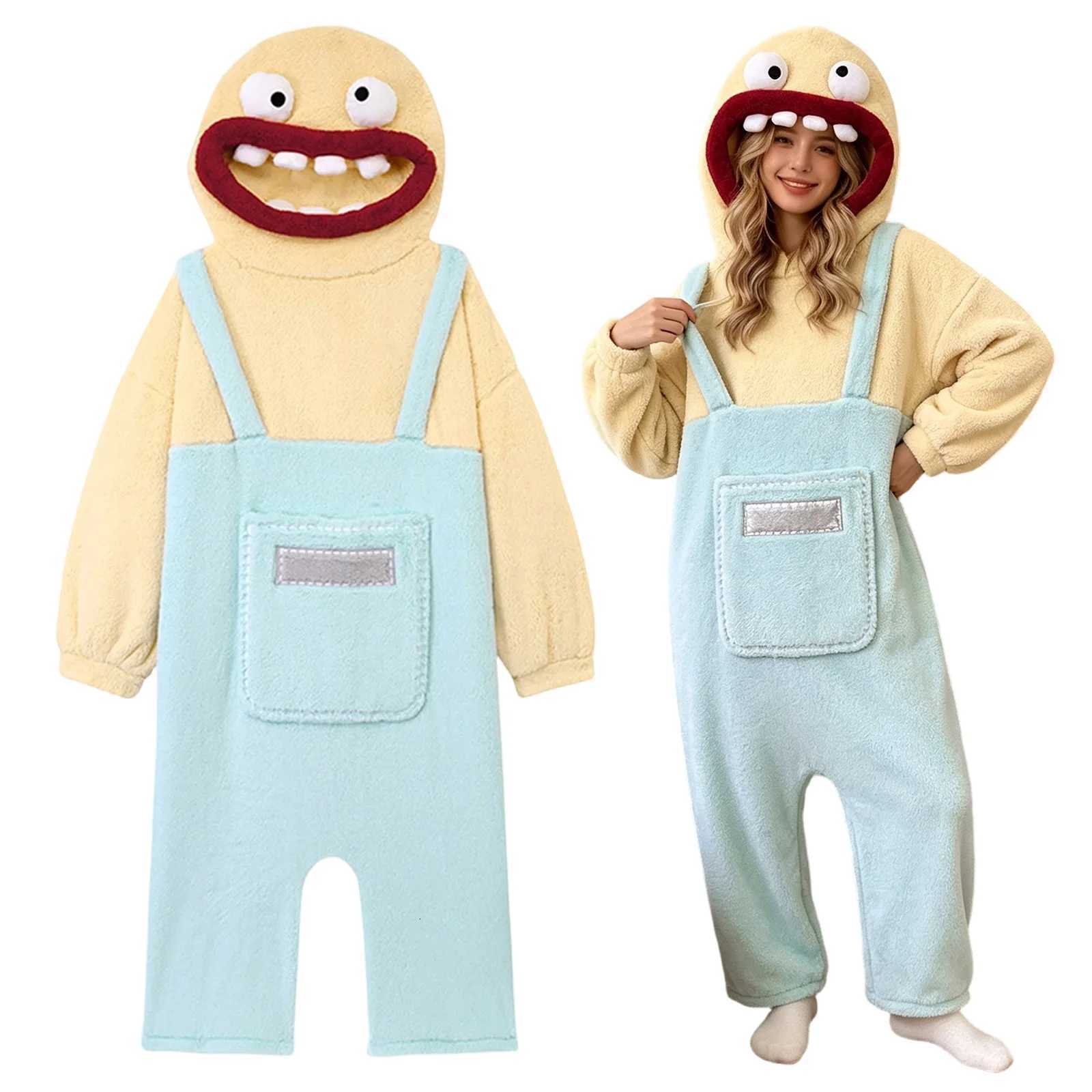 Lounge Women's Sleep Cute Funny Big Mouth Monster Onesie Pajamas Cartoon Sleepwear Autumn Winter Coral Fleece Homewear For Men Women Home Loungew