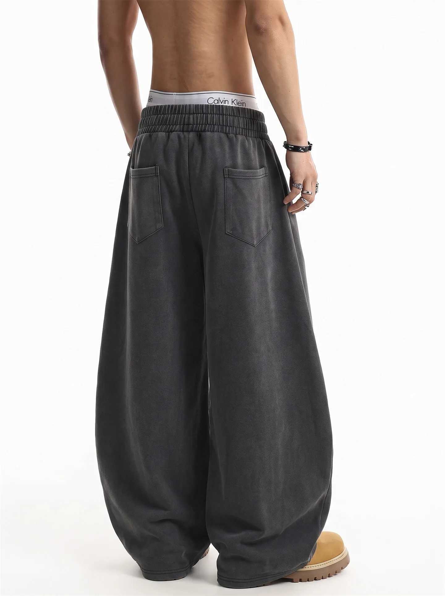 Men's Jeans Retro American High Street Washed out Sweatpants Men's Loose Casual Sports Cotton Trousers Drawstring Wide Leg Pants H260924 - view 5