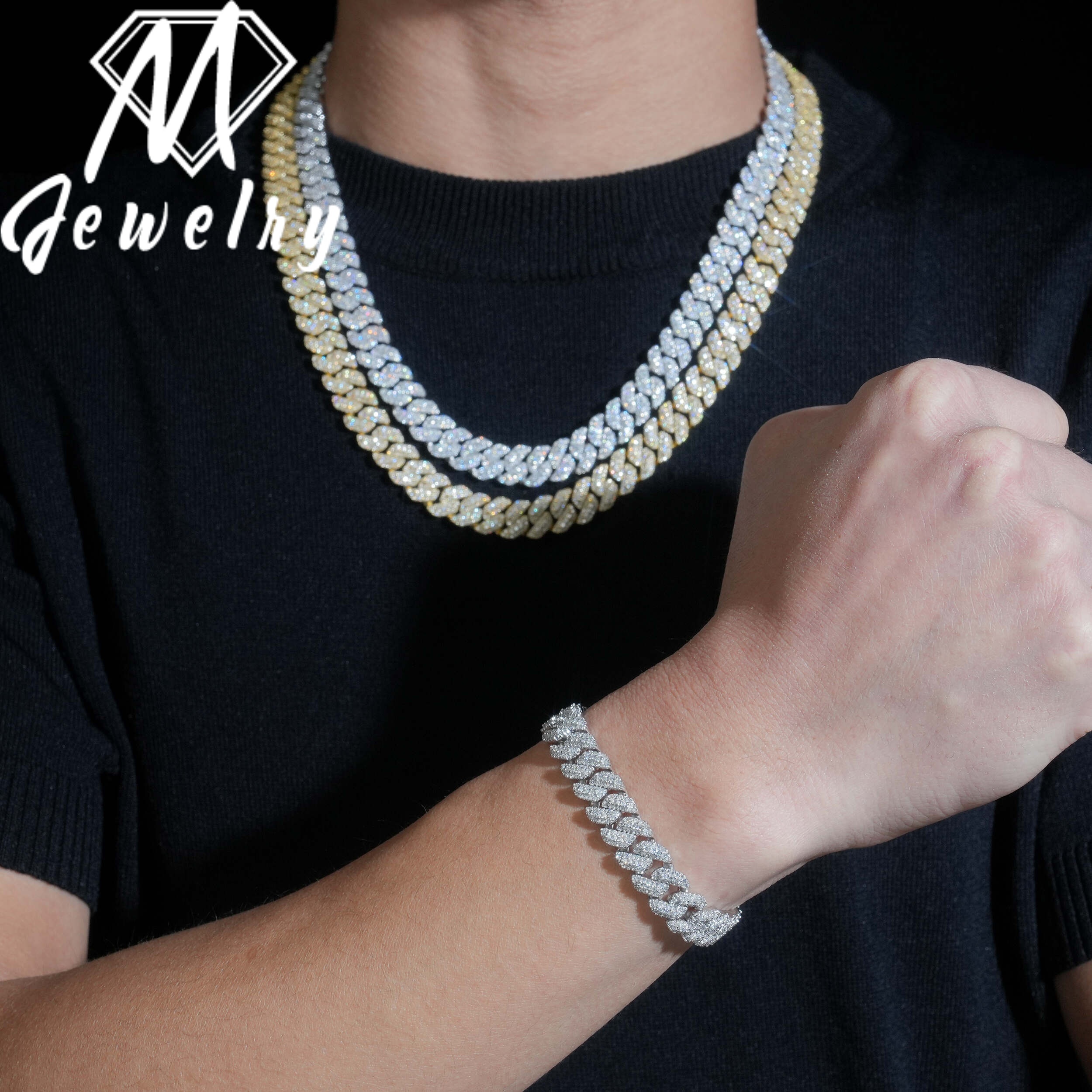 Wholesale 10mm Copper Moissanite Cuban Link Chain Iced Out Full Paved VVS Moissanite Necklace Box Clasp with Safety Latch Unisex - view 6