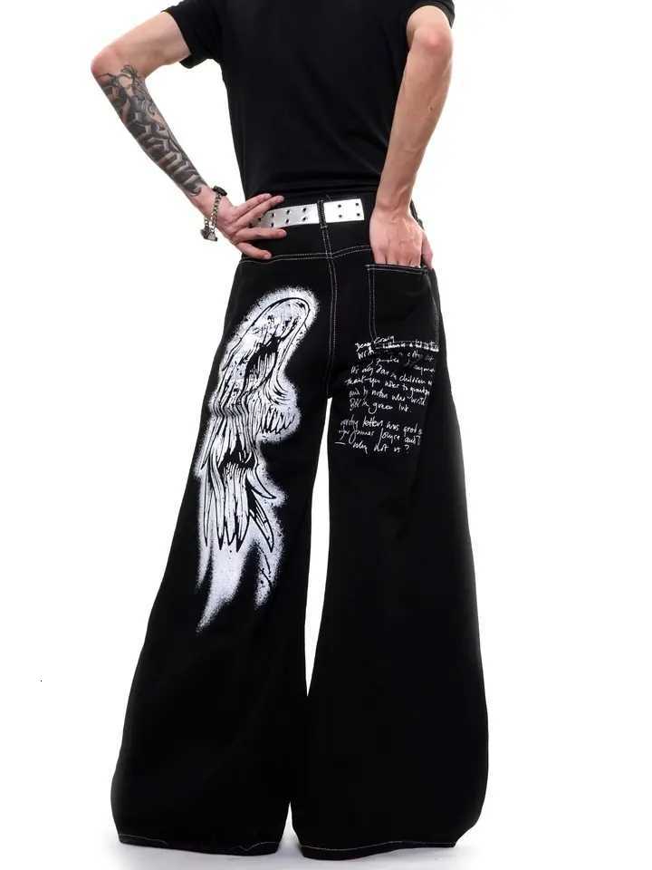 Men's Jeans Loose Straight Leg Jeans Men's Streetwear Gothic Angel Wings Print Hip Hop Y2K Denim Large Size Jeans Casual Wear H260924 - view 7