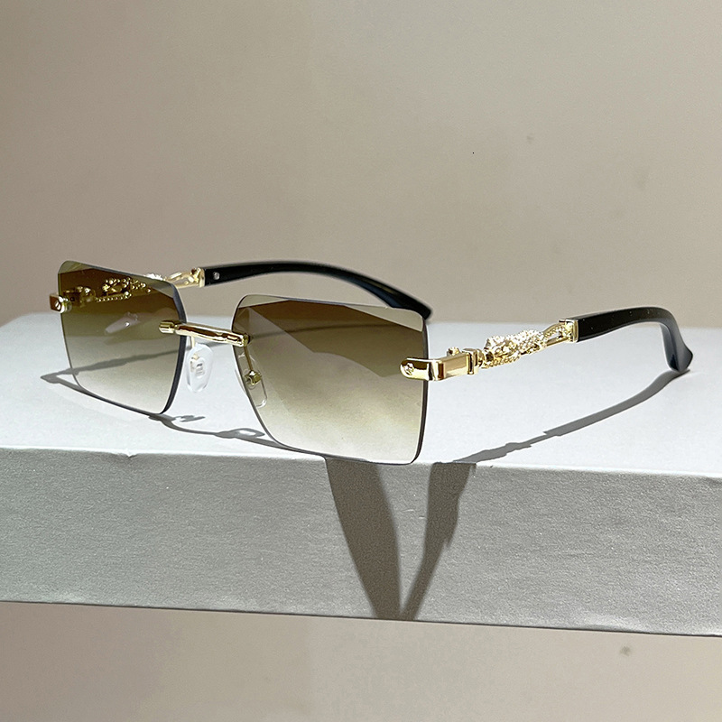 High-End Designer Sunglasses 2026 New Model Leopard-Decorated Frameless Square Sunglasses For Men, Fashionable European And American Sun Protection Ey