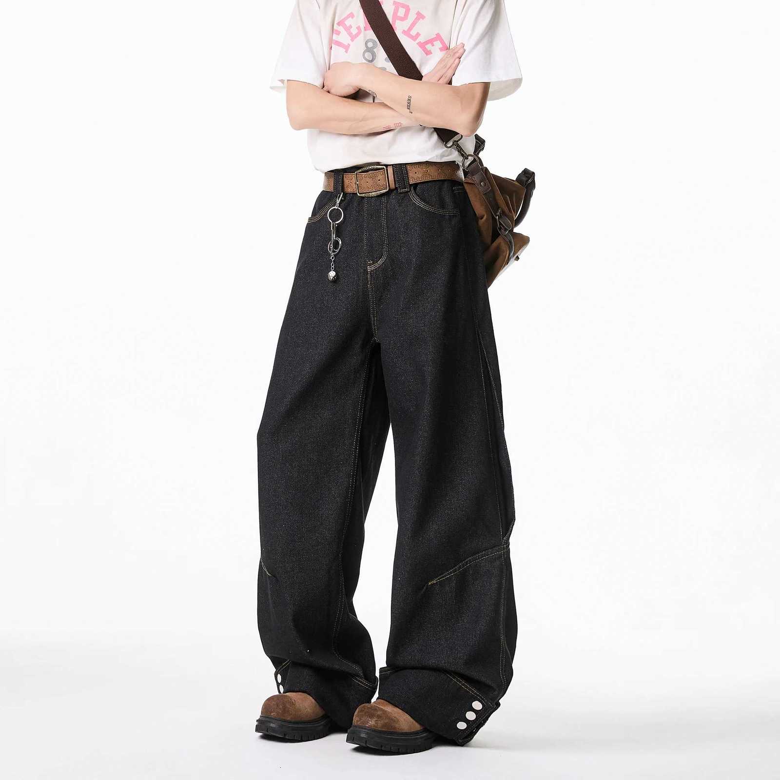 Men's Jeans Floor jeans men Wide Leg Denim Pants Baggy Low Waist Boyfriend Jeans Personality design Loose Fit Jeans Cyber Grunge Streetwear H2609 - view 5