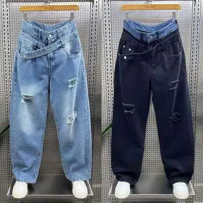 Men's Jeans New Men's Ripped Jeans Baggy Straight Fashion Vintage Blue Denim Pants Personality Streetwear Hip Hop Male Trousers H260924