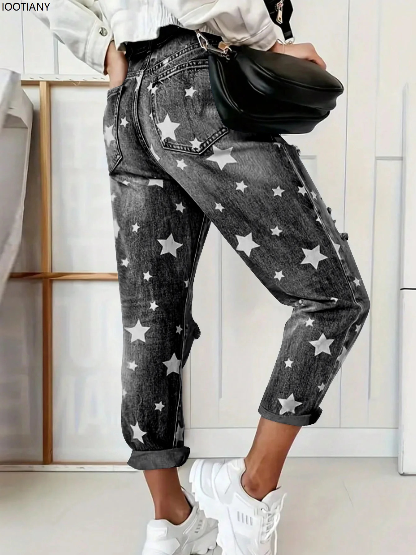 Boyfriend Jean's Slim Fit Ripped Fashion Fivepointed Star Street Casual Blue 2025 260910 - view 6