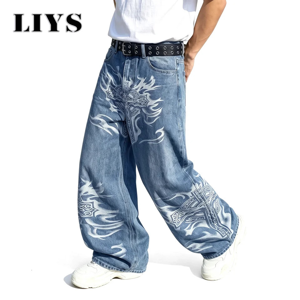 LIYS Men's Y2K Gothic Graffiti Print Baggy Ultra Wide Leg Jeans Hip Hop Streetwear Loose Casual Skater Denim Pants Unisex 260923