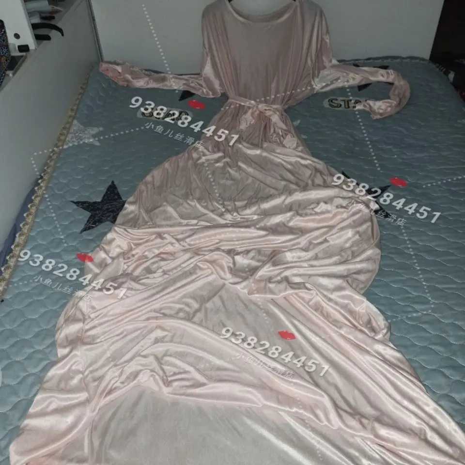 Sleep Lounge Women's Glossy Women Satin Long Sleeve Dress Loose Lace Up Maxi Dress Plus Size Sleeping RobeC260924 - view 7