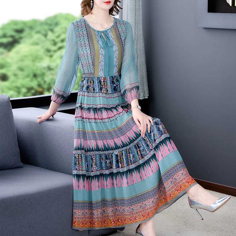 Sleep Lounge Women's 2025 Spring Boho Green Chiffon Beach Maxi Dress Autumn Vintage 4XL Plus Size Long Sleeve Women Dress Elegant Party VestidosC - view 4