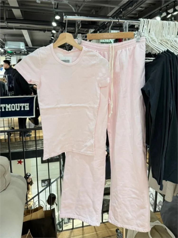 Pink Cotton Tshirt Pant Sets Women Casual Oneck Short Sleeve TeeSport Straight Sweatpant Sweet Cute Basic 2 Piece Set Y2K 260924 - view 5