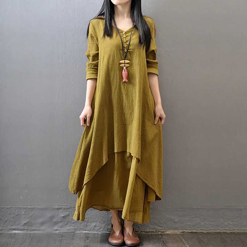 Sleep Lounge Women's Spring Autumn Women Maxi Dresses Casual Full Sleeve Bohe Cotton Women'S Casual Fashion Loose Long With Button Solid Col - view 6