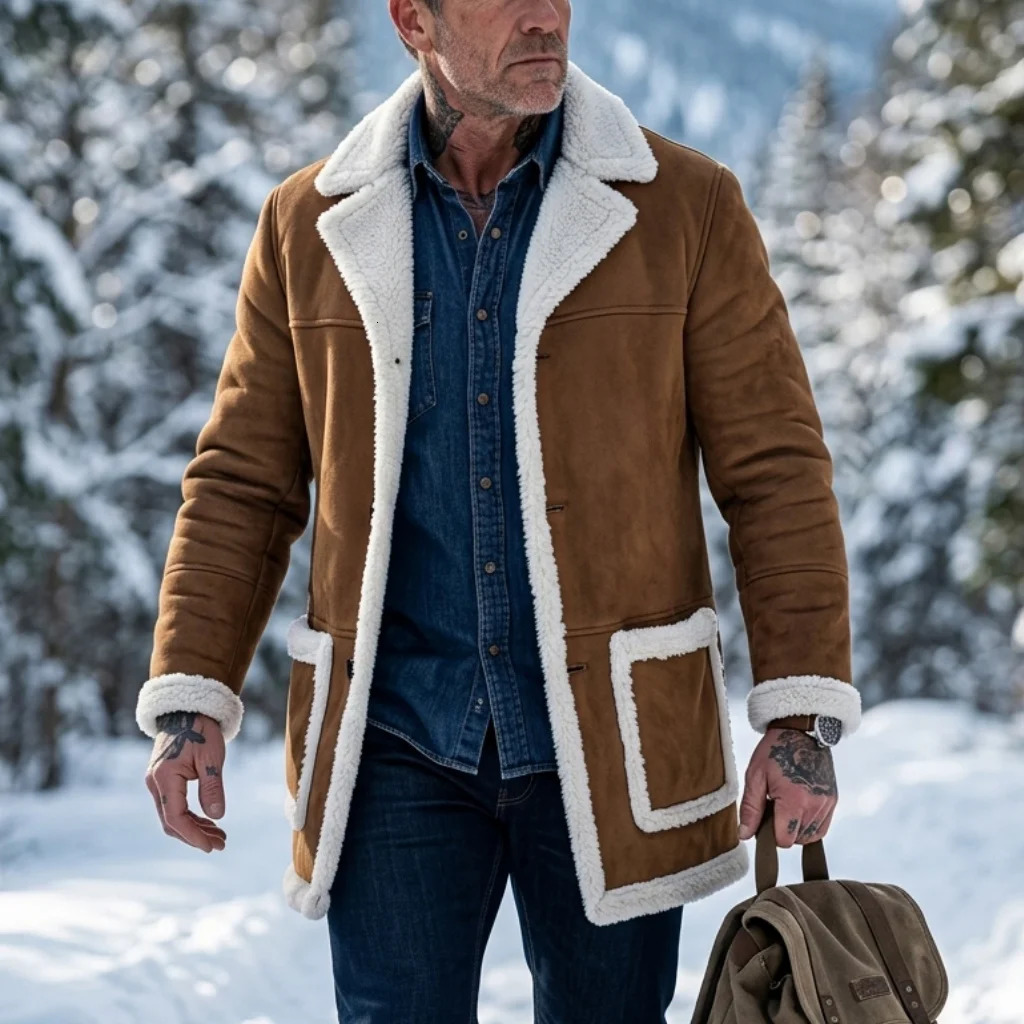Winter Men's Faux Suede Fur Thick Coat Windproof SingleBreasted Hiking Jacket Warm Streetwear Outerwear Soft Male Jackets 260922 - view 4