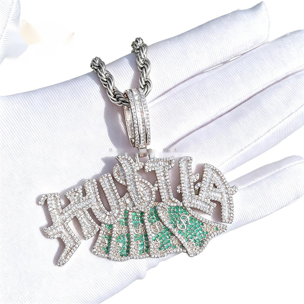Hip Hop Hustle Dollar Pendant Necklace Men's and Women's Letter Pendant Inlaid with Moissanite RealGold Plated Trendy Jewelry - view 5