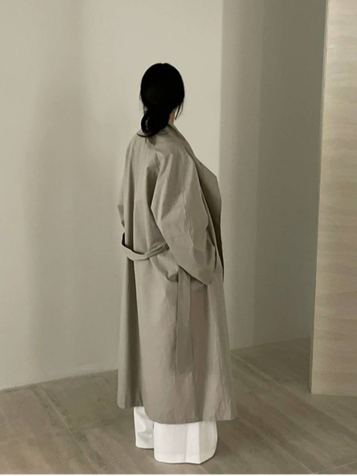 Long Jacket Women's Autumn New Fashion Casual Design Collar Stand-Up Belted Coat Korean Style Loose Fit Single Button - view 4