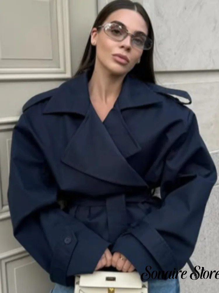 Women's Windproof Trench Coat Chic Long Sleeve Loose Fit Overcoats Stand Collar Long Jackets 2026 Lady Street Fashion Outerwears 260924 - view 5