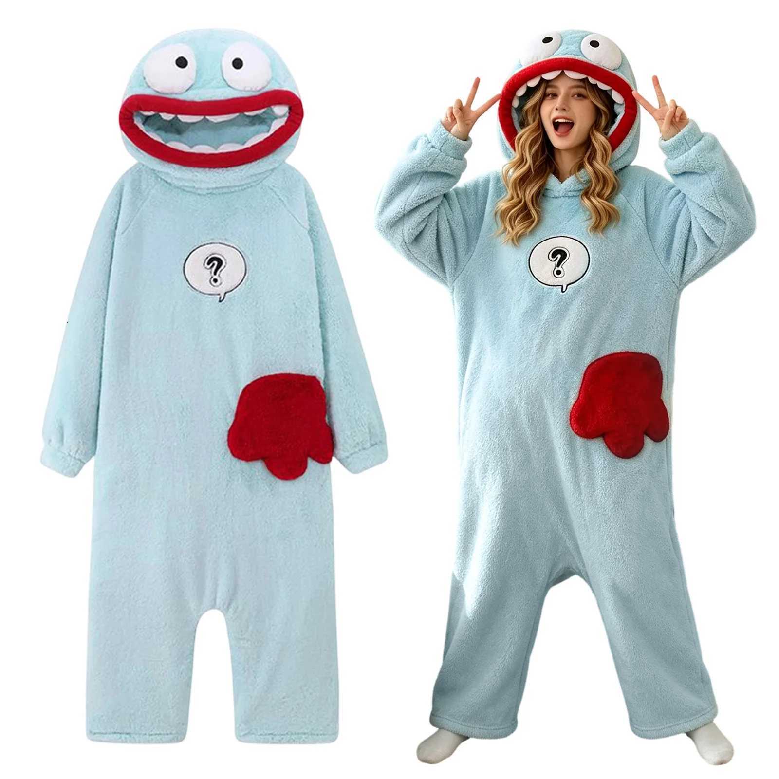 Lounge Women's Sleep Cartoon Big Mouth Monster Onesie Pajamas Cozy Plush Sleepwear Funny Couple Loungewear Autumn Winter Coral Fleece Warm Sleepw