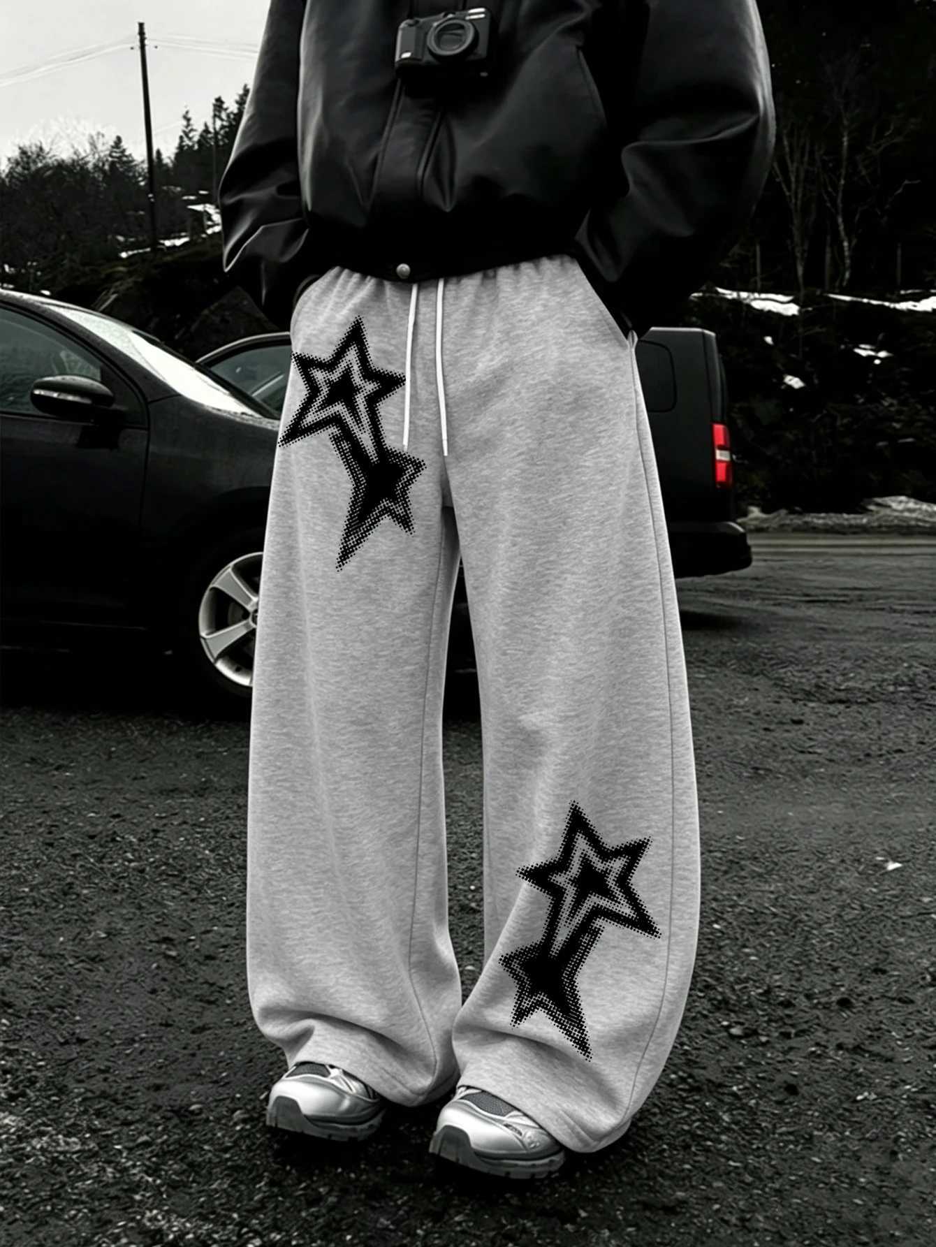 Men's Pants Men Y2K Streetwear Baggy Sweatpants Halftone Dot Nested DoubleStar Diagonal Asymmetrical Print dr1 Loose Wide Leg D260924