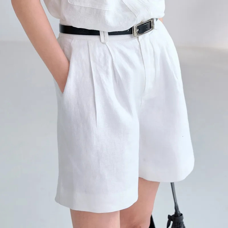 HighQuality 100% Linen Womens Shorts 2026 Summer Office Ladies Twill Soft And Loose HighWaisted Straigh Pants Girl 260924