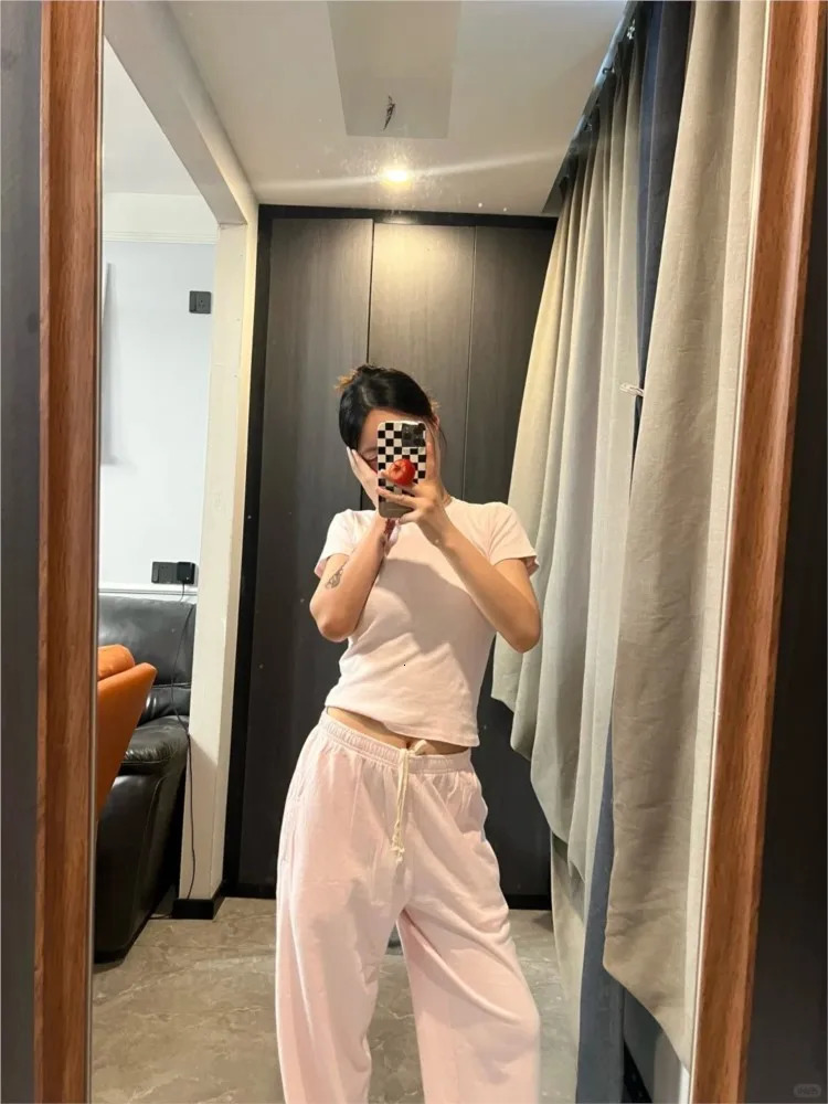 Pink Cotton Tshirt Pant Sets Women Casual Oneck Short Sleeve TeeSport Straight Sweatpant Sweet Cute Basic 2 Piece Set Y2K 260924 - view 3