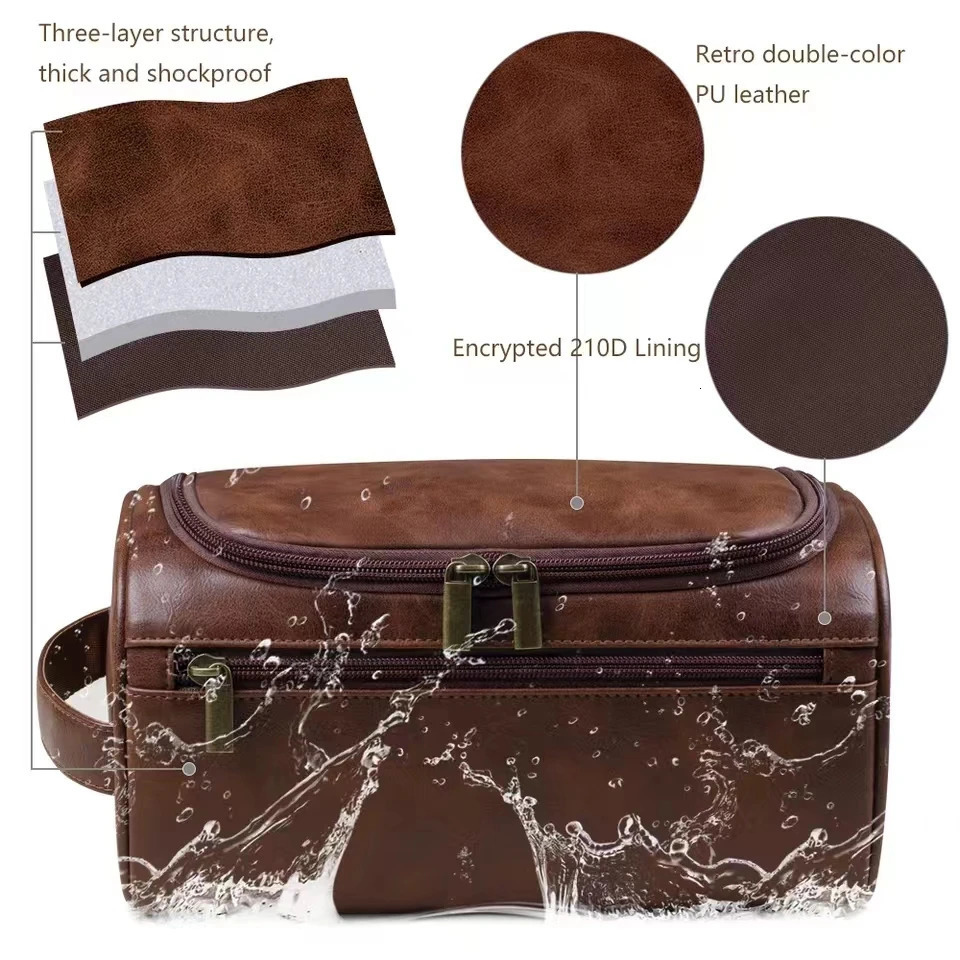 Leather Toiletry Bag for Men Women Dopp Kit Mens Hanging Toiletry Bag Travel Toiletry Bag for Traveling Large Cosmetic Bag for T 260923 - view 5