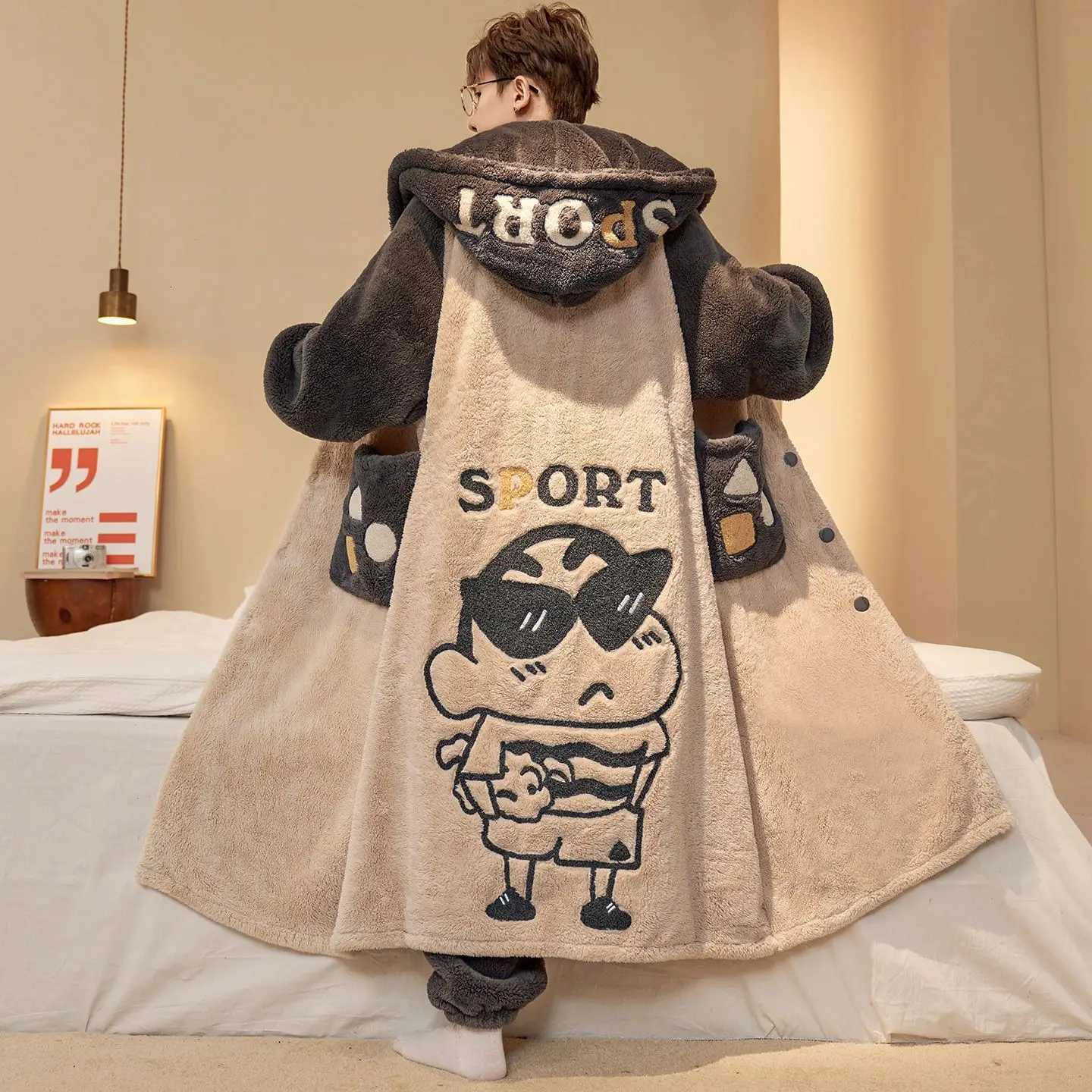 Lounge Women's Sleep Monster Cute Fashion Hooded Plush Robe Pajamas Set Warm Flannel Loungewear Soft Home Sleepwear Men Boys Daily Casual Comfort - view 7