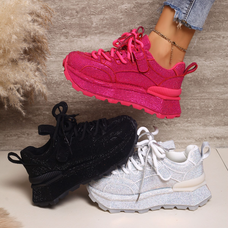 Womens Full Diamond Fashion luxury Sneakers Spring and Autumn New Round Toe Lace-up Non-slip Platform Sneakers High quality Casual Shoes Shining Night - view 5