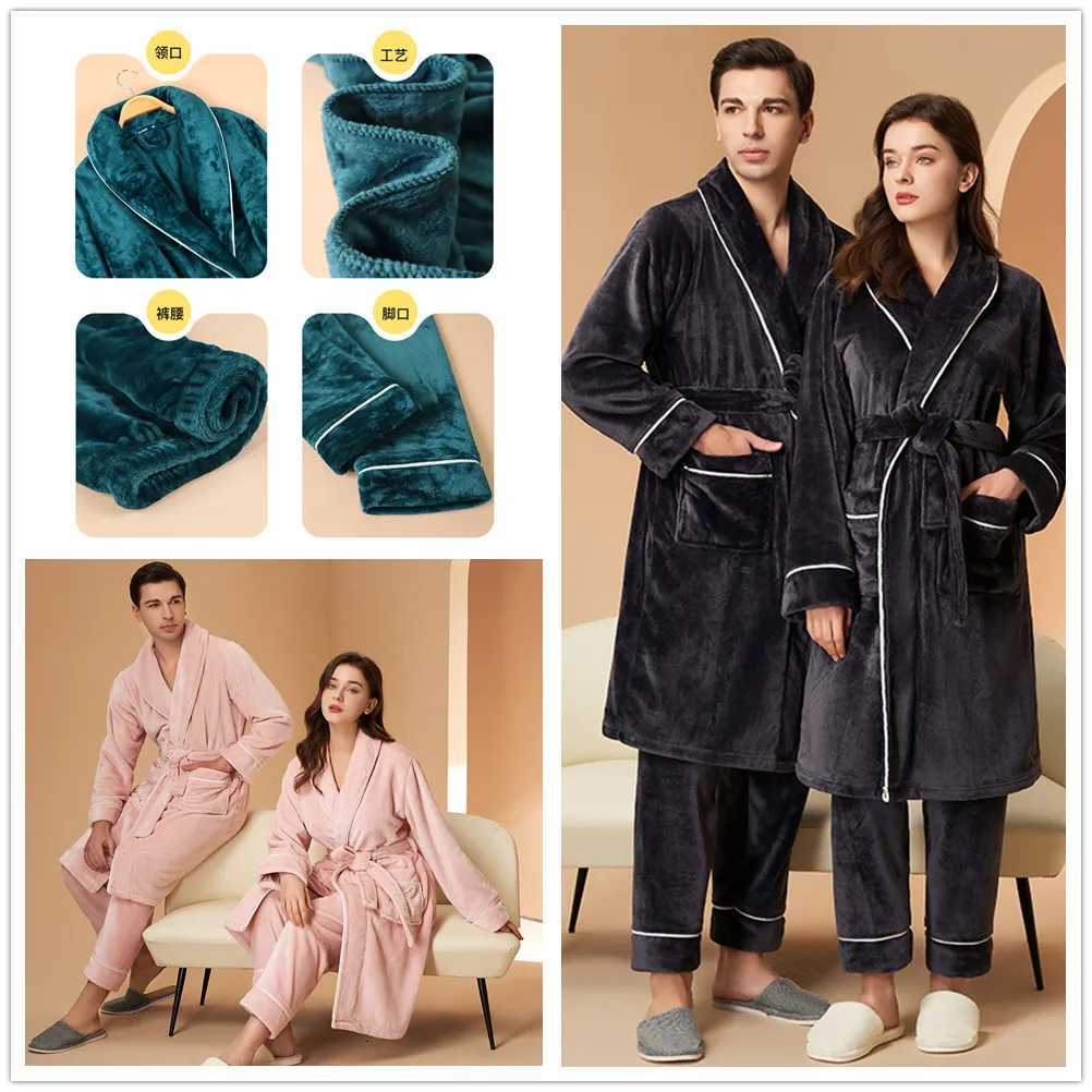 Lounge Women's Sleep Thickened Flannel Pajamas For Men Women Warm Robe With Pants Autumn Winter Coral Fleece Bathrobe Nightwear Home WearC260924