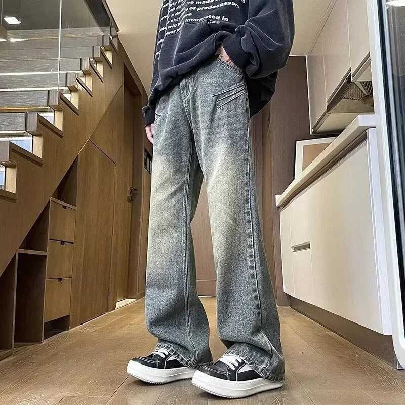 Men's Jeans 2026 New Distressed Gradient Wide-leg Jeans For Men Hip Hop Fashion Baggy Drape Denim Trousers Y2K Streetwear Straight Jean H260924 - view 5
