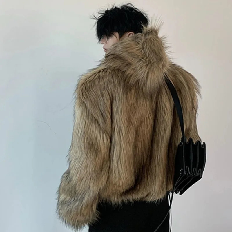 IEFB High Street Men's PU Leather Coats Hooded Solid Color Faux Fur Patchwork Reversible Zipper Loose Male Jackets Winter 9X1155 260923 - view 5