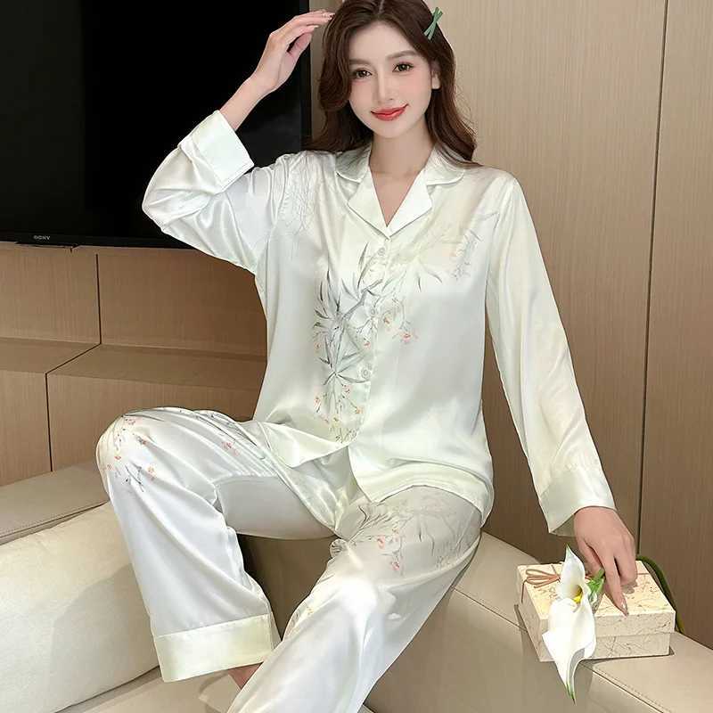 Sleep Lounge Women's Women's Plus-Size Printed Pajamas Loose-Fit Long-Sleeve Ice-Silk Cool-Feel Loungewear Versatile Outerwear PajamasC26092 - view 4