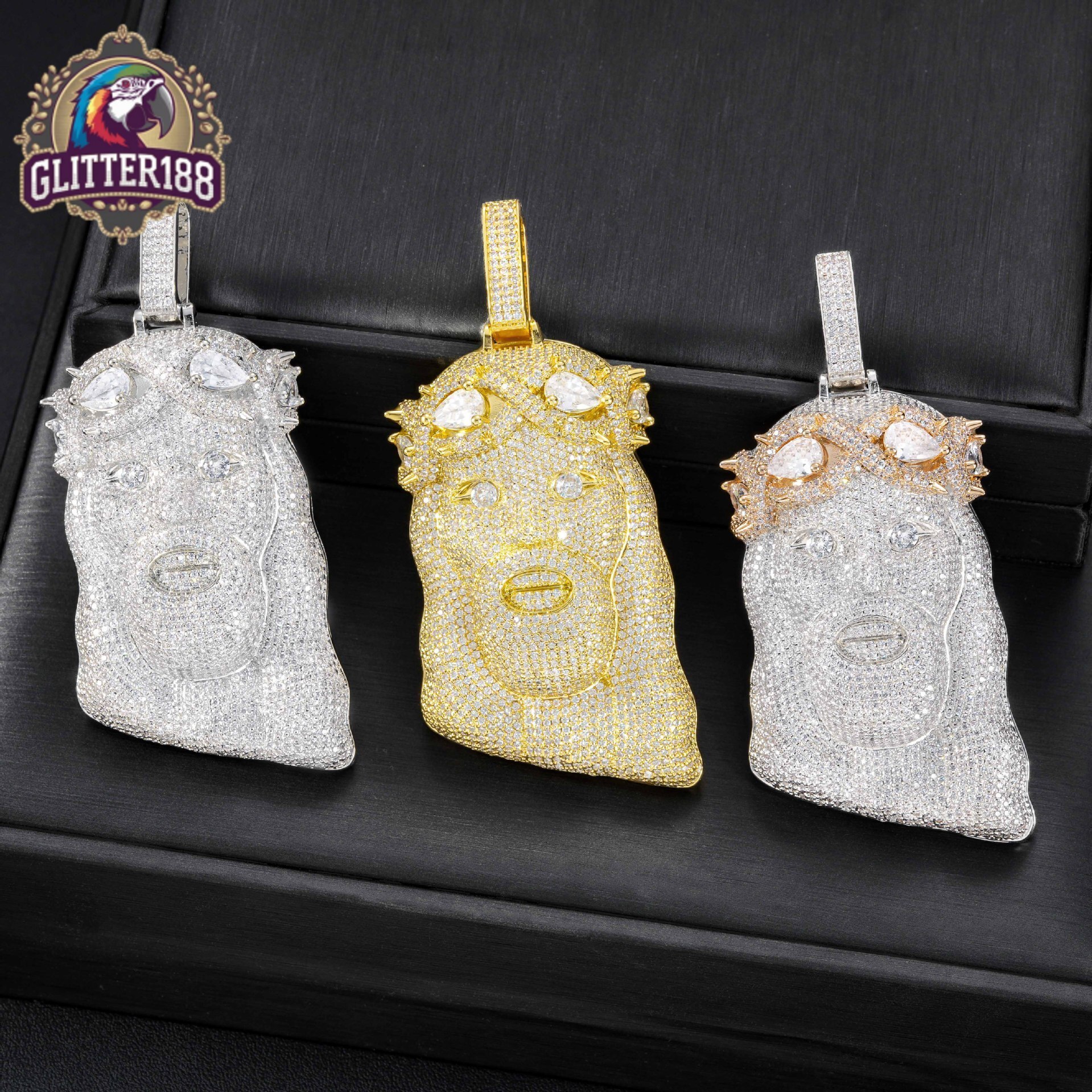 Personalized Hip Hop Jewelry 3 Colors Available Solid Back Bling Moissanite Iced Out Moissanite Spike Head Pendant Necklace for Men