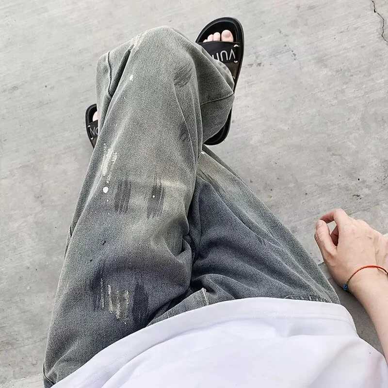 Men's Jeans Spring Men's Graffiti Printed Straight Leg Jeans High Street Fashion Ripped Baggy Denim Pants 2026 New Hip Hop Retro Y2K Jean H2 - view 3