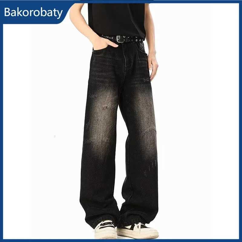 Men's Jeans Spring Washed Distressed Ripped Baggy Jeans For Man Y2K Vintage Streetwear Straight Wide Leg Denim Pants Hip Hop Fashion Jean H260924 - view 4