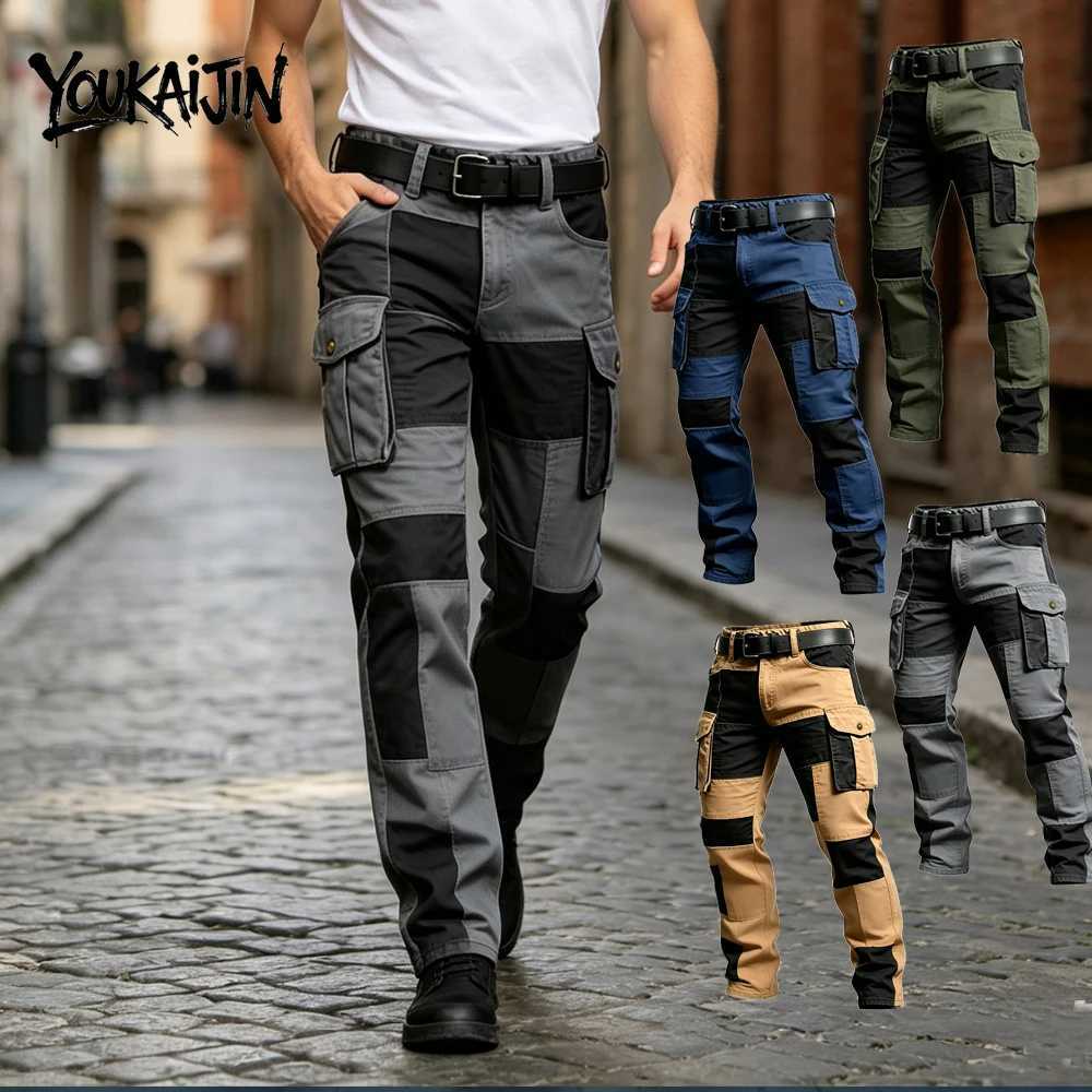 Men's Jeans Men Patchwork Cargo Pants Spring Autumn Cotton Multi-Pocket Straight Tactical Trousers Hip Hop Street Workwear Pants EU Size H260924