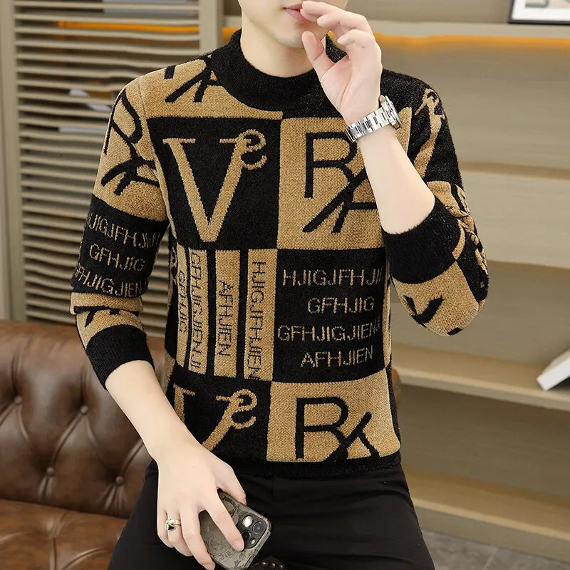 Men Color Block Knitted Sweater Pullovers Printing Round Neck Sweater Autumn/Winter ner Quality Casual Men Clothing Jumper 260923 - view 3