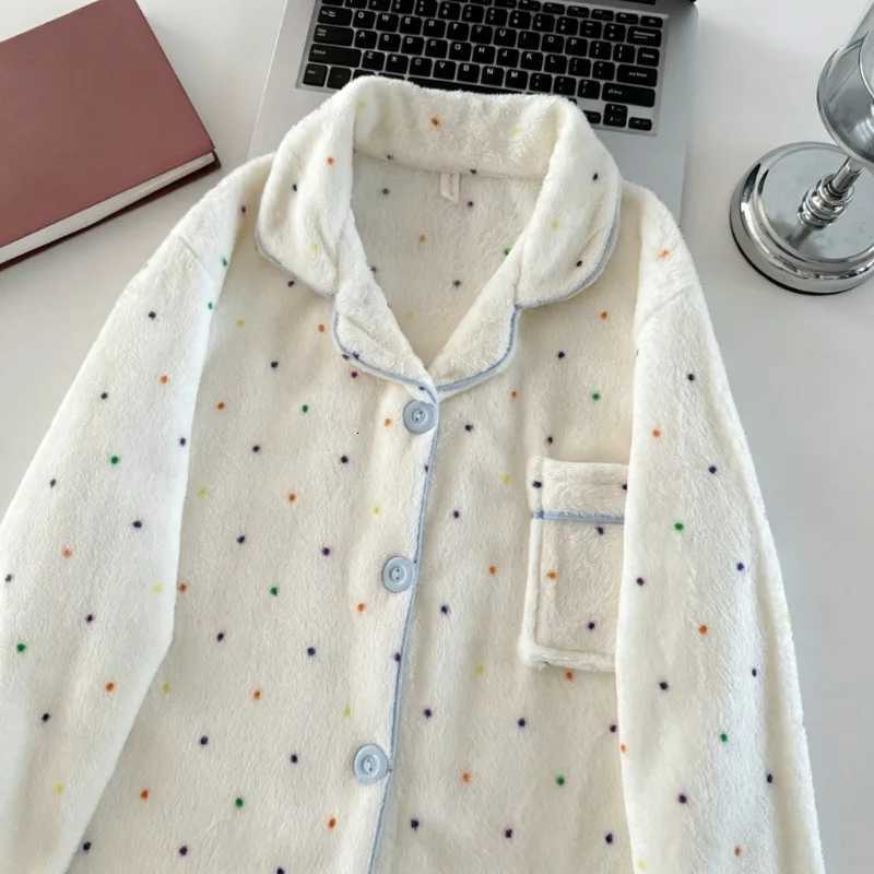 Women's Sleep Lounge Thickened Warm Winter Flannel Ladies Pajamas Top And Pants Nightwear Homewear Colorful Dot Print Women's Sleepwear Loun - view 6