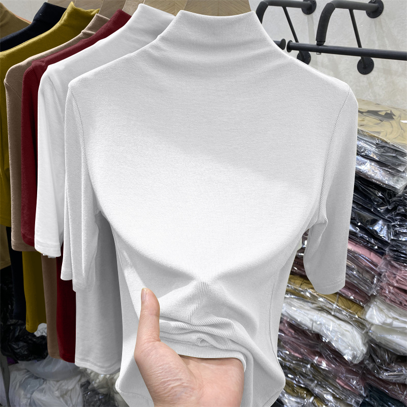 Slim Fit Half High Collar Short Sleeve Women's T-Shirt Inner Wear Base Shirt Top Trendy Commute Spring Summer Fashion plus Size - view 3